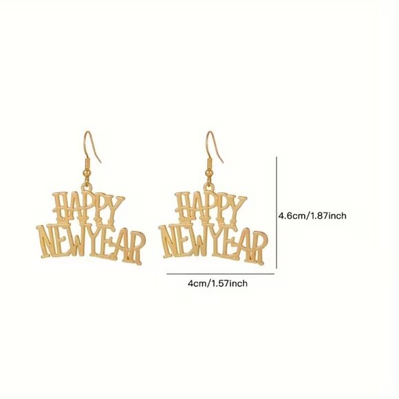 NEW Gold Happy New Year Earrings - Picture 4 of 5